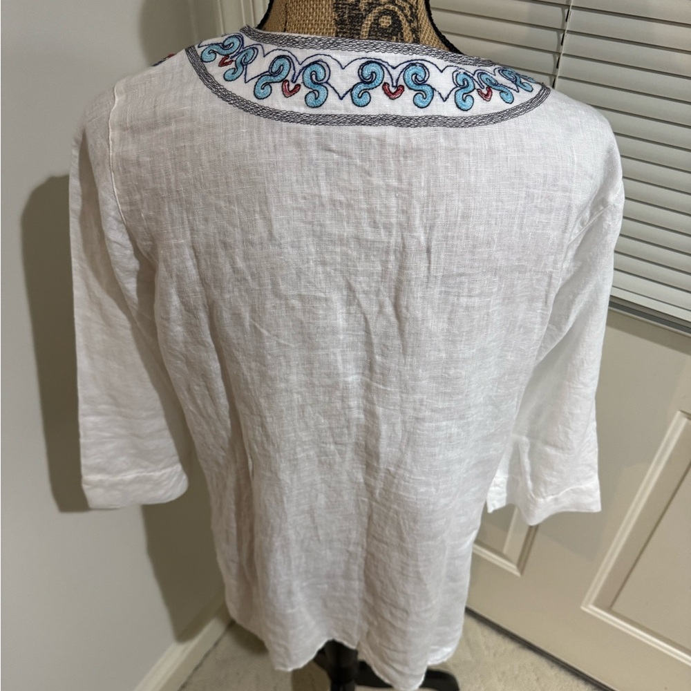 Vacation / cruise / Caribbean Island white linen top size Large - Picture 2 of 8